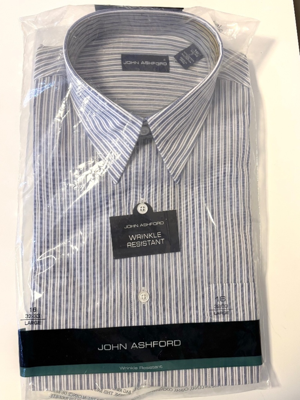 John Ashford Button Down Long Sleeve Dress Shirt Stripes 16 Neck 32 - 33 Sleeve